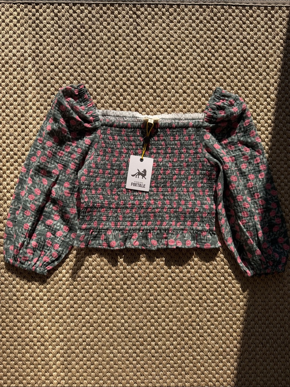 Girls' Green Floral Smocked Long-Sleeve Top
